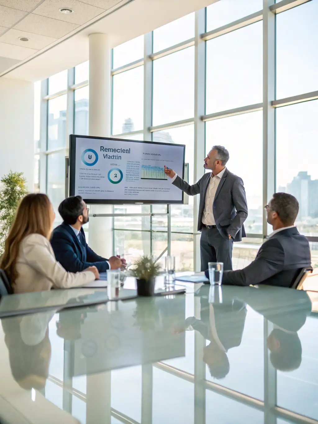 A consultant presenting a project plan to a client, outlining key milestones and deliverables.